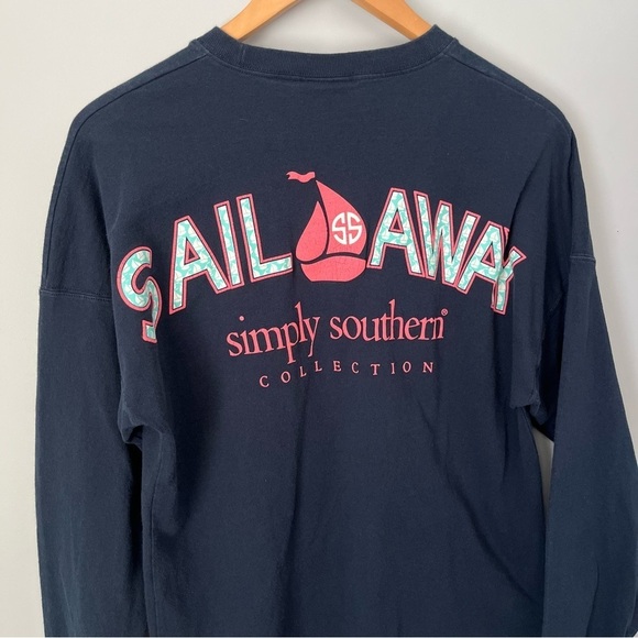 Simply Southern Collection Sail Away Navy Blue Oversized Long Sleeve Shirt Sz S - Picture 13 of 14